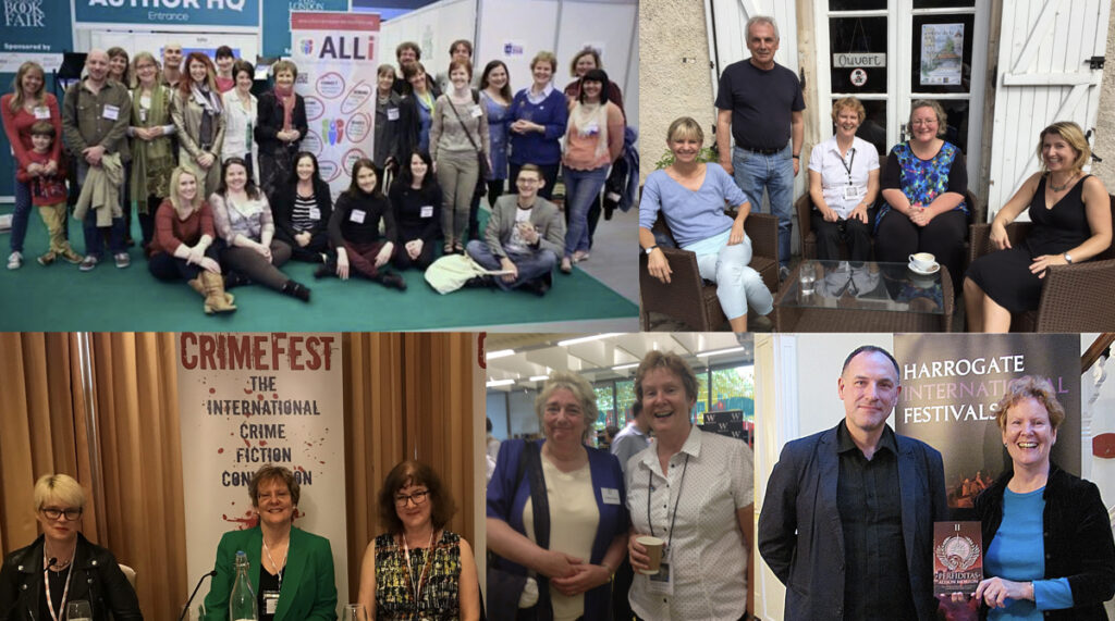 Multi-image photo of Alison at conferences and literary festivals, fairs and conferences
